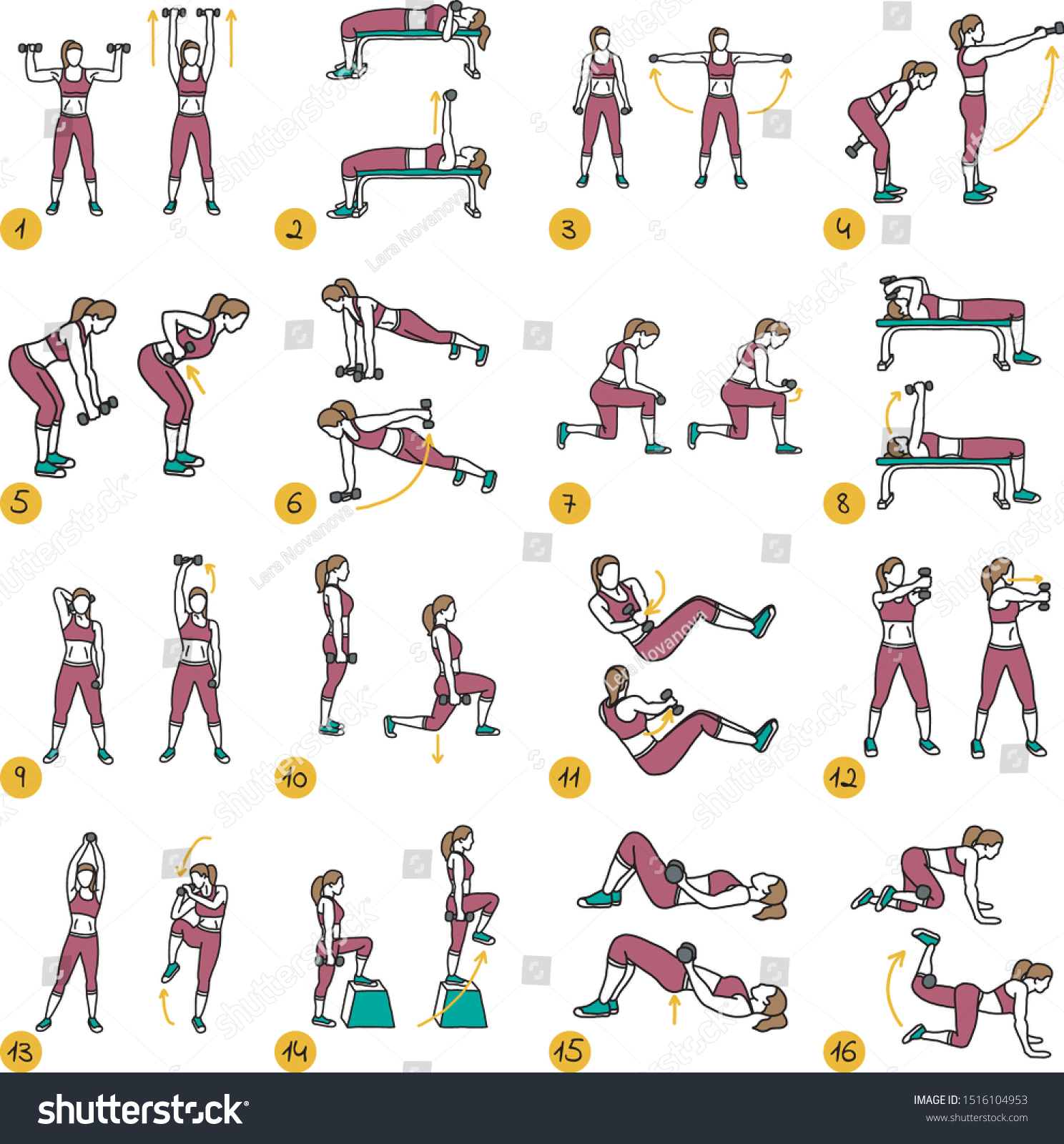 Vector Exercises Woman Dumbbells Stock Vector (royalty Free) 1516104953 