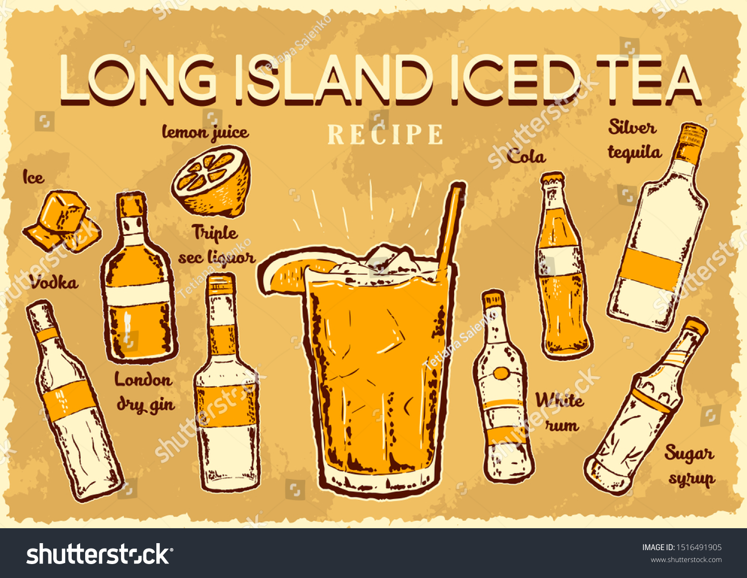 Long Island Iced Tea Cocktail Recipe Stock Vector (Royalty Free ...