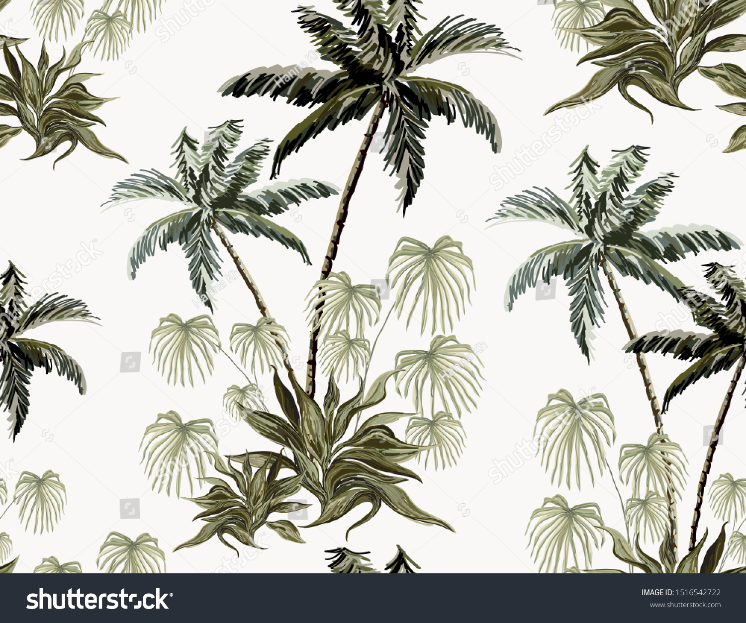 Beautiful Tropical Vintage Palm Trees Floral Stock Vector (Royalty Free ...