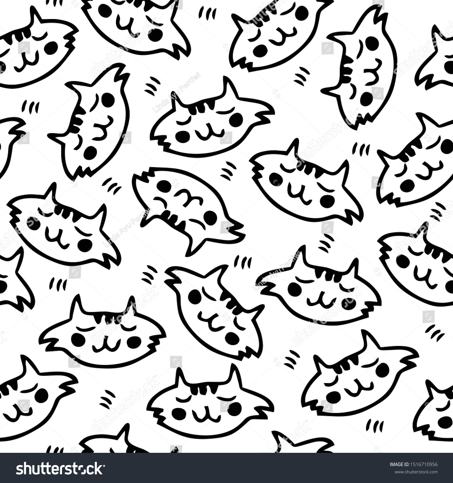 Seamless Pattern Handdrawn Cute Cats Cartoon Stock Vector (Royalty Free ...