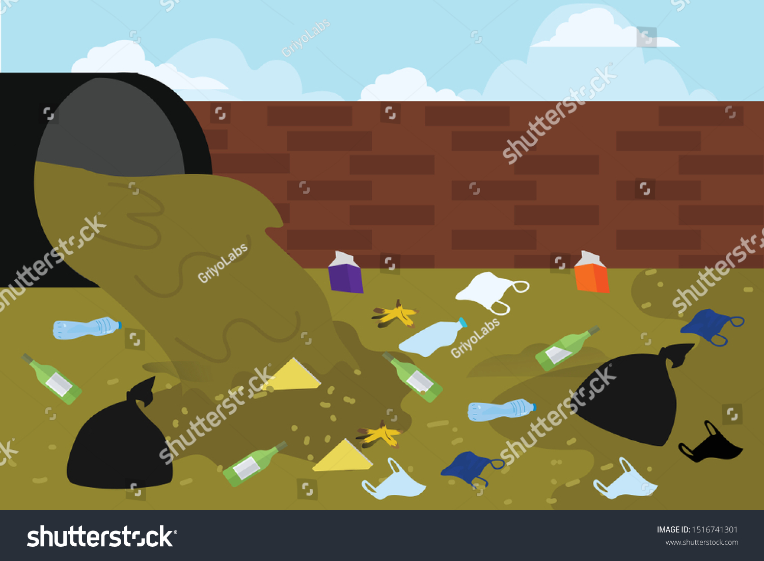 Illustration River Waste Plastic Waste Stock Vector (Royalty Free ...