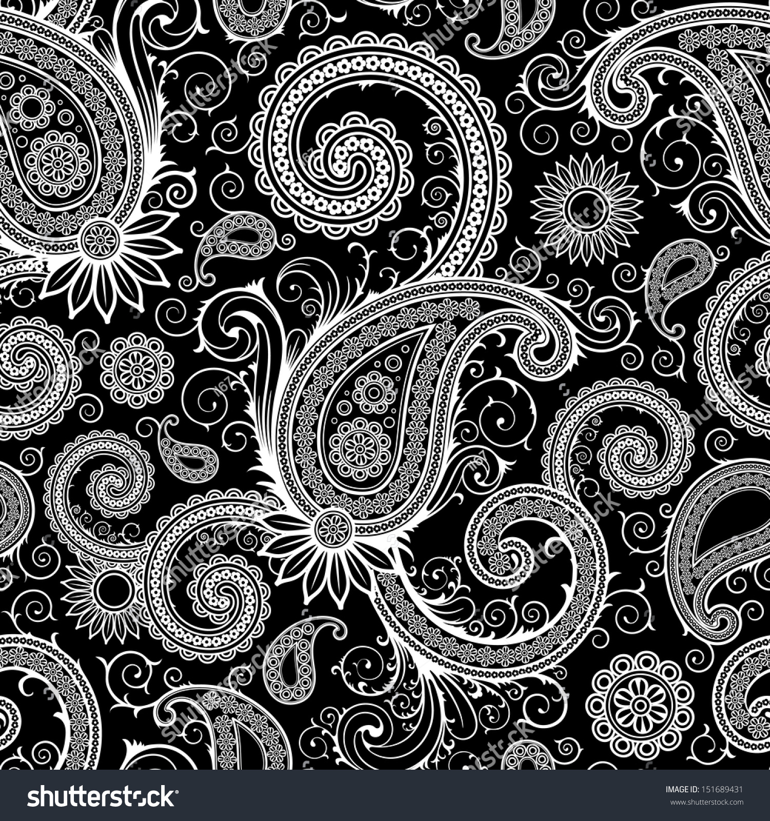 Black Paisley seamless pattern