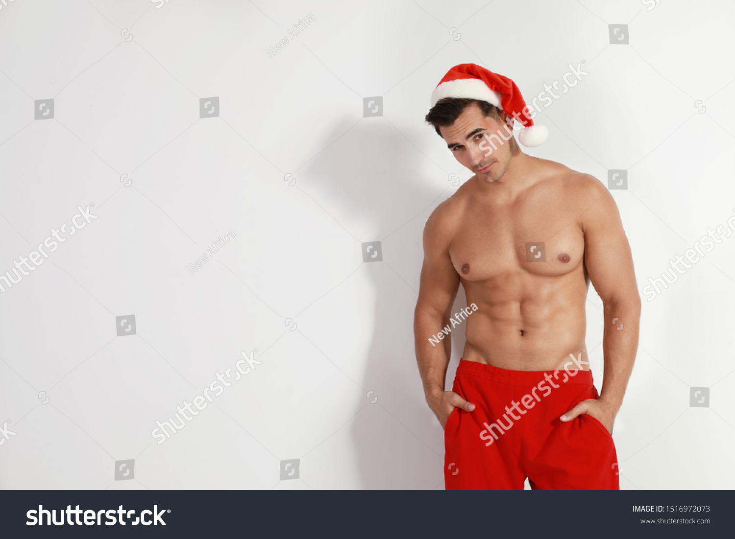 Sexy Shirtless Santa Claus On Light Stock Photo Shutterstock