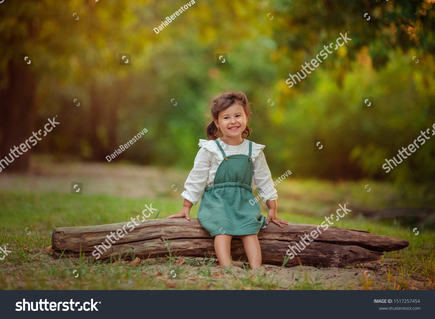 Cute Little Girl Sits On Log Stock Photo 1519333811 | Shutterstock