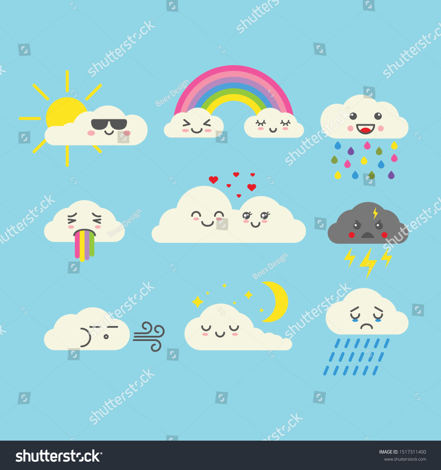 Cute Clouds Emoticon Vector Set Stock Vector (Royalty Free) 1517311400 ...