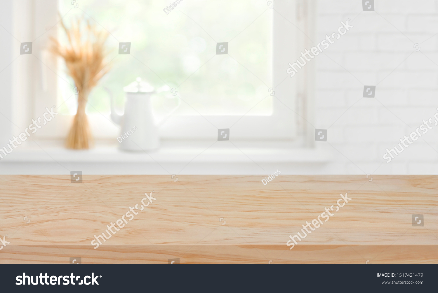 Defocused Kitchen Window Sill Background Over Stock Photo 1517421479