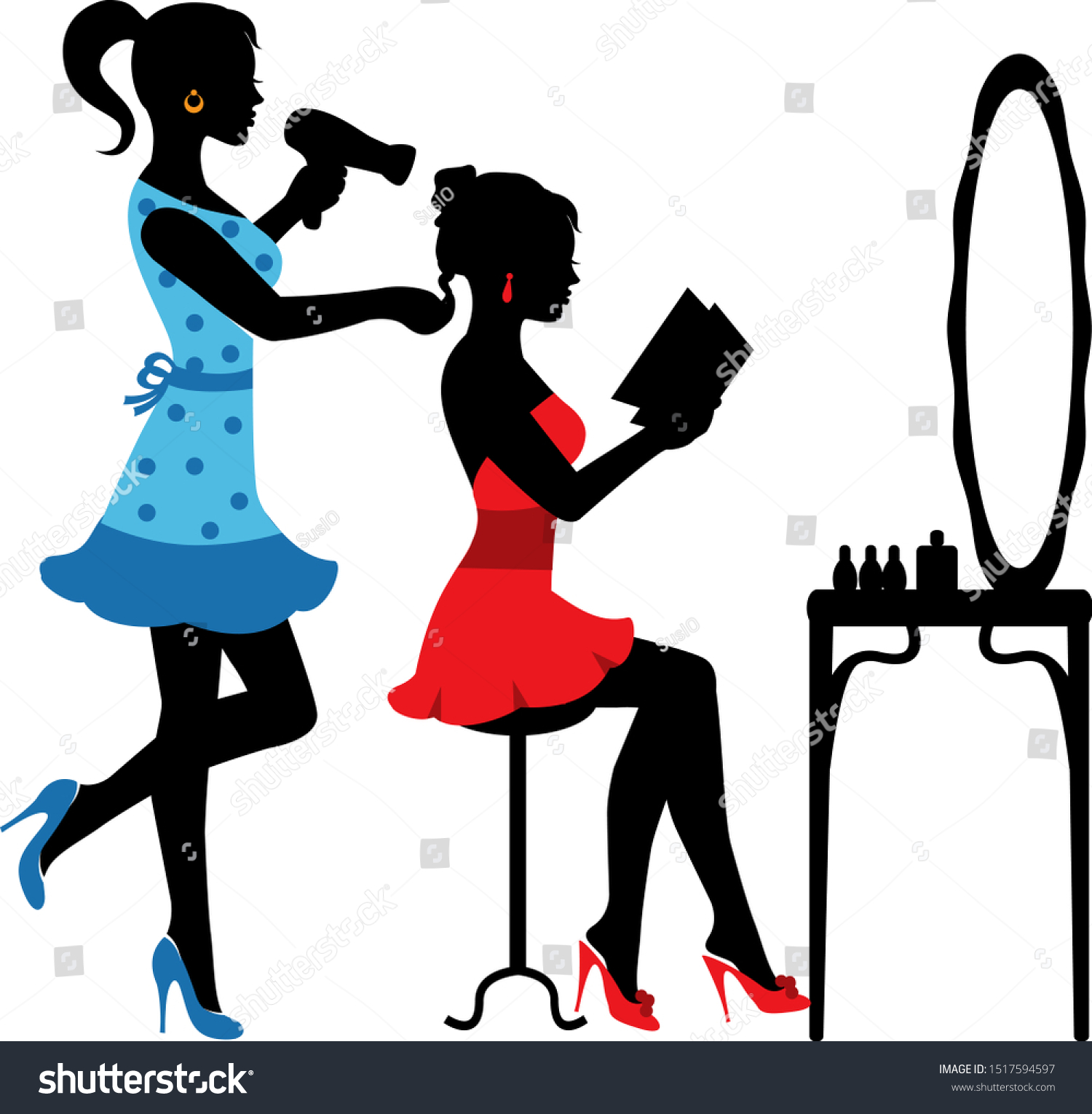 Woman Silhouettes Sits Front Mirror Hairdresser Stock Vector Royalty Free 1517594597 4999