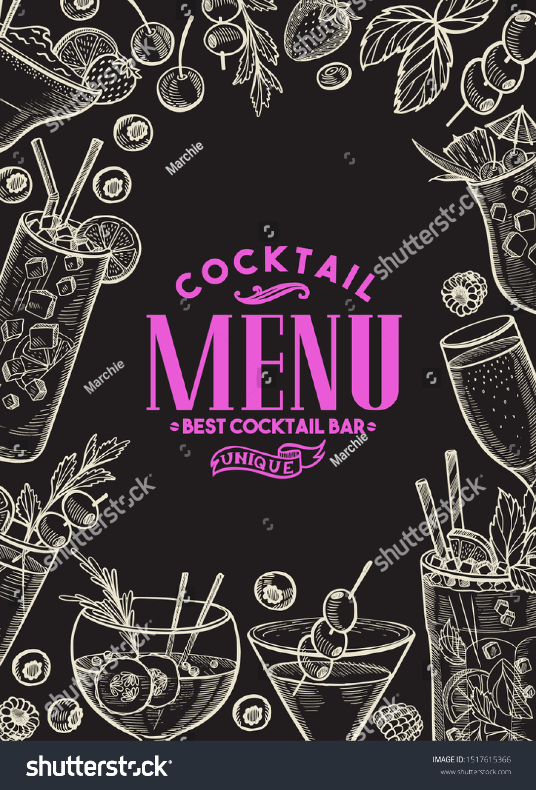 Cocktail Illustration Margarita Mojito Gin Tonic Stock Vector (Royalty ...
