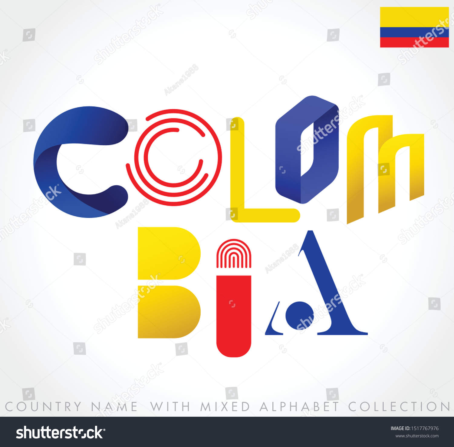 Colombia Country Name Mixed Alphabets Isolated Stock Vector (Royalty ...