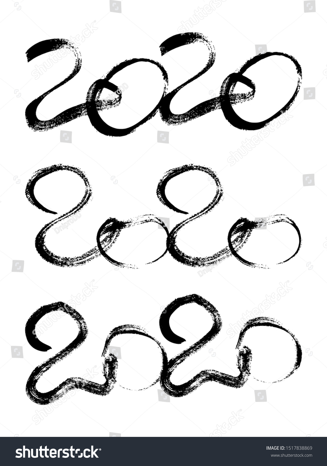 2020 Hand Drawn Numbers Set Three 库存矢量图（免版税）1517838869 Shutterstock