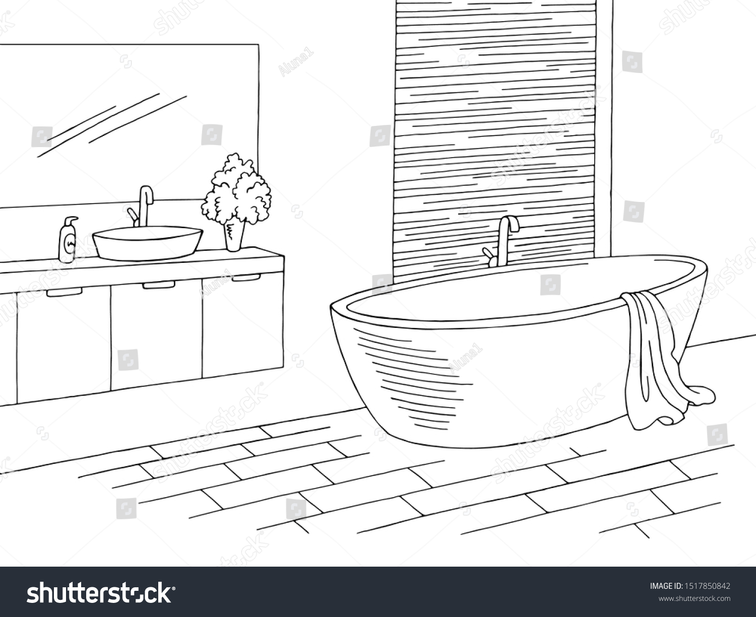 Bathroom Graphic Home Interior Black White Stock Vector (Royalty Free ...