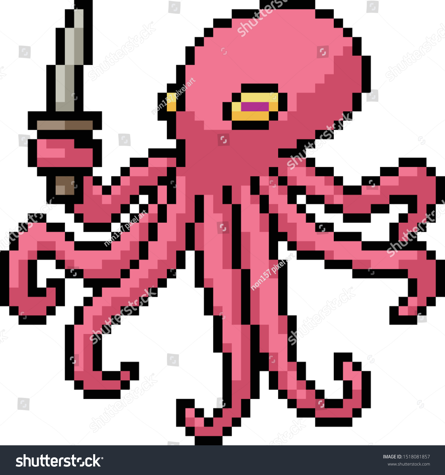 Vector Pixel Art Thug Octopus Isolated Stock Vector (Royalty Free) 15180818...