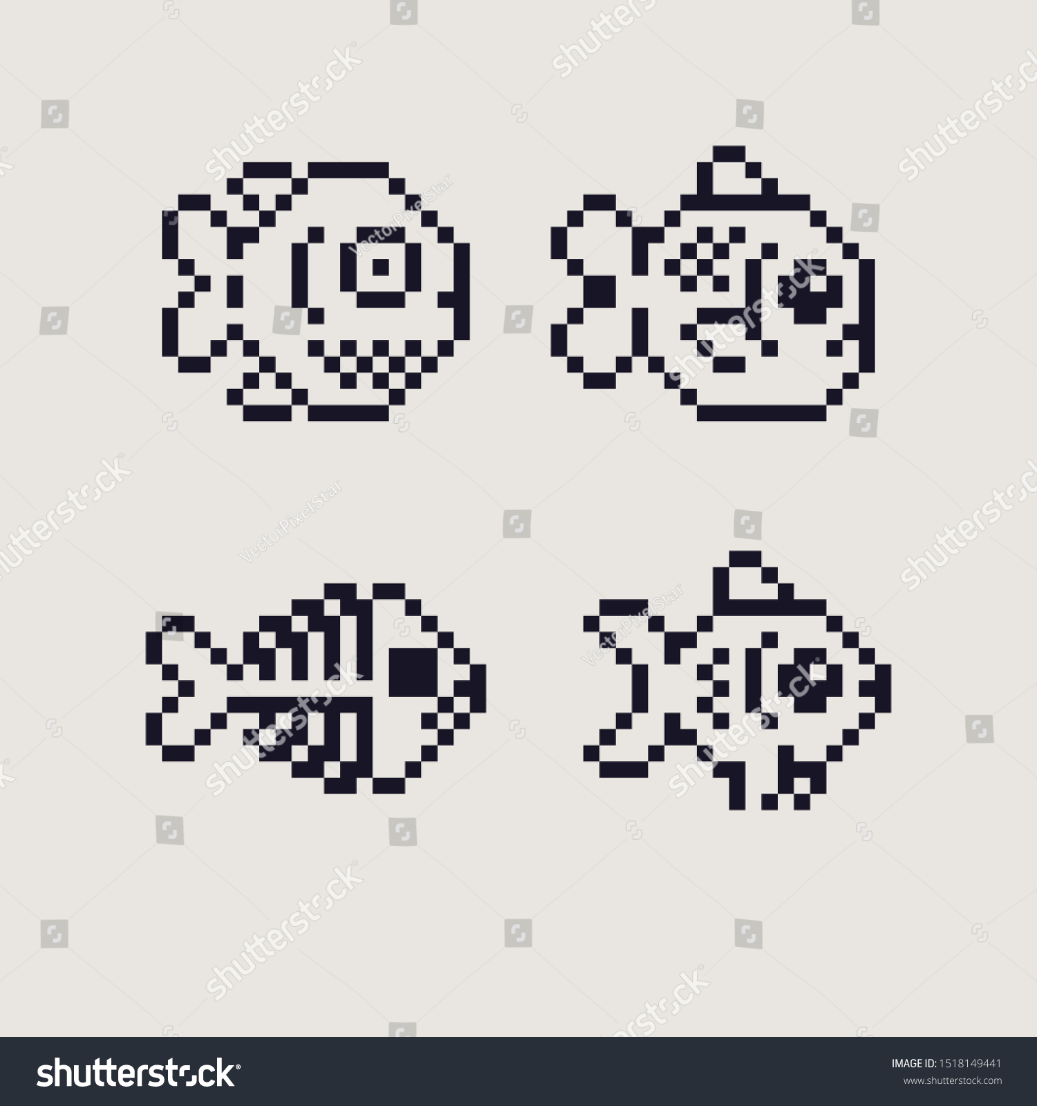 Fish Pixel Art Icons Set Design Stock Vector Royalty Free