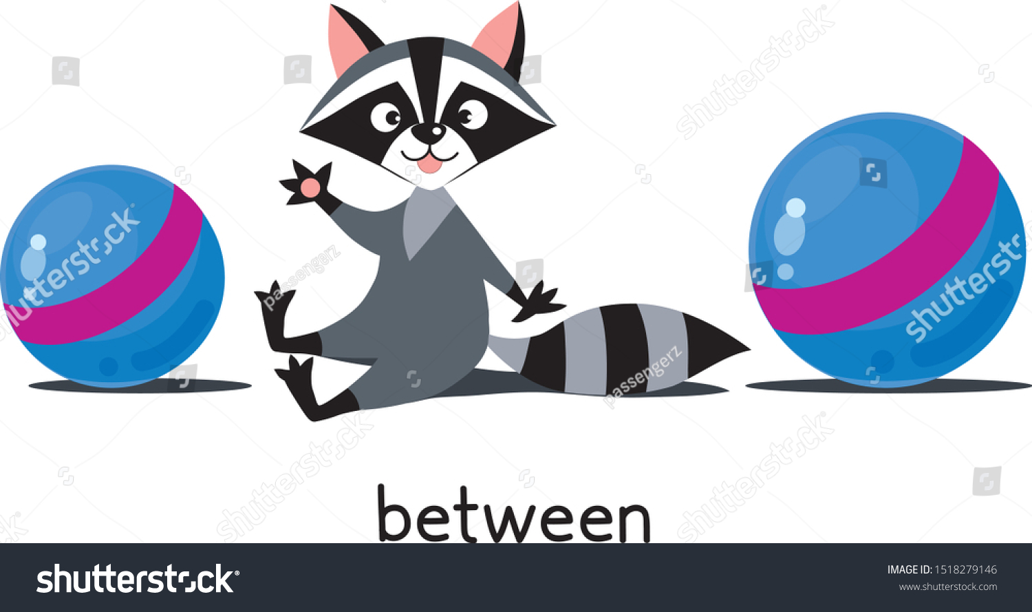 Preposition Place Raccoon Between Two Balls Stock Vector (Royalty Free ...
