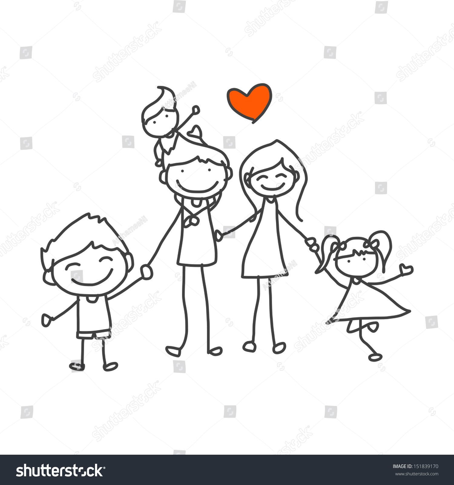 Hand Drawing Cartoon Happy Family Playing Stock Vector (Royalty Free ...