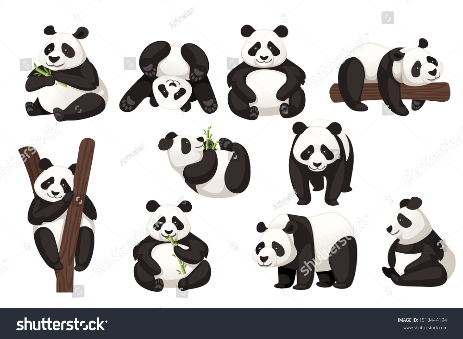 Set Cute Big Panda Different Poses Stock Illustration 1518444194 ...