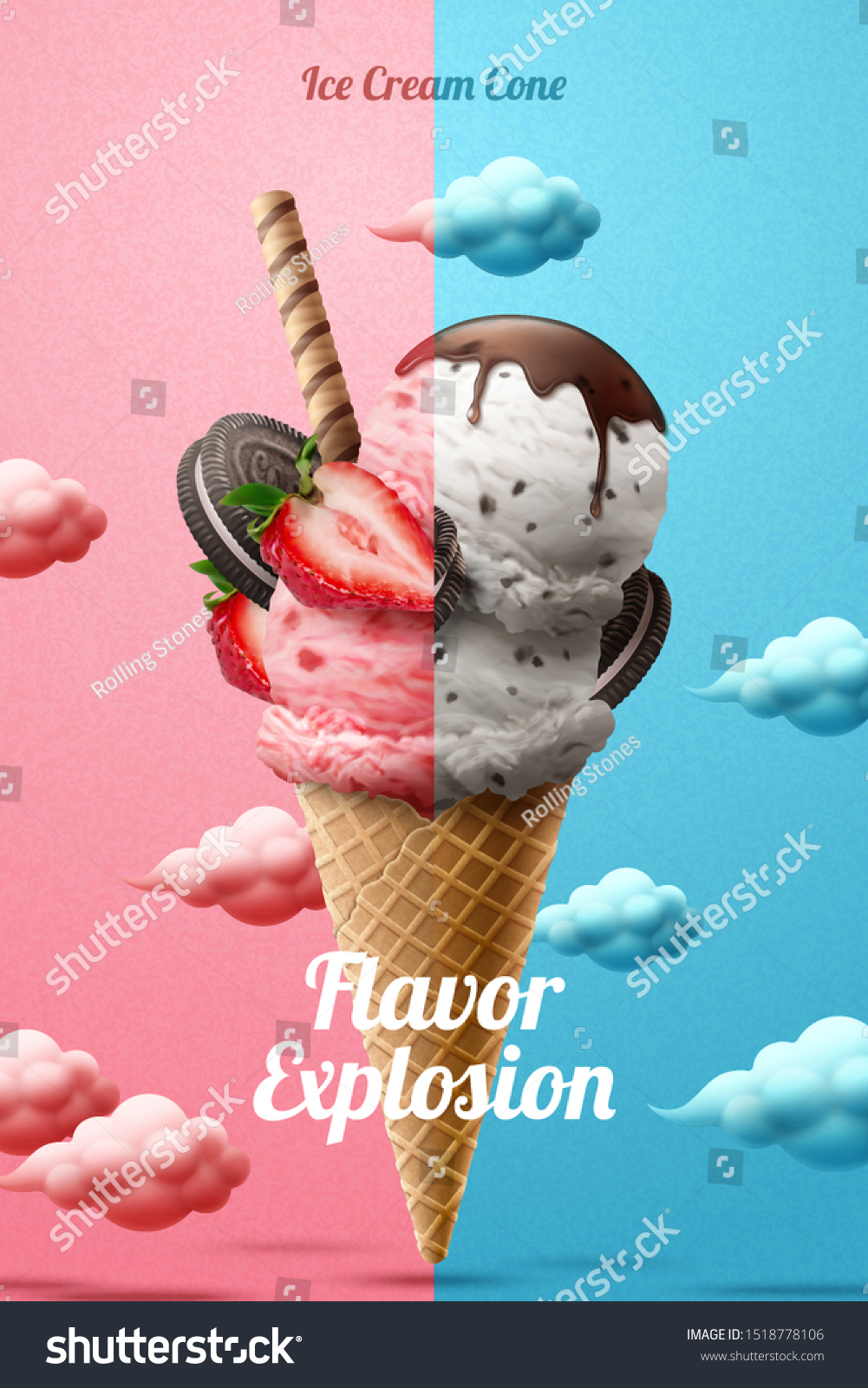 Funny Ice Cream Cone Ads Strawberry Stock Vector Royalty Free