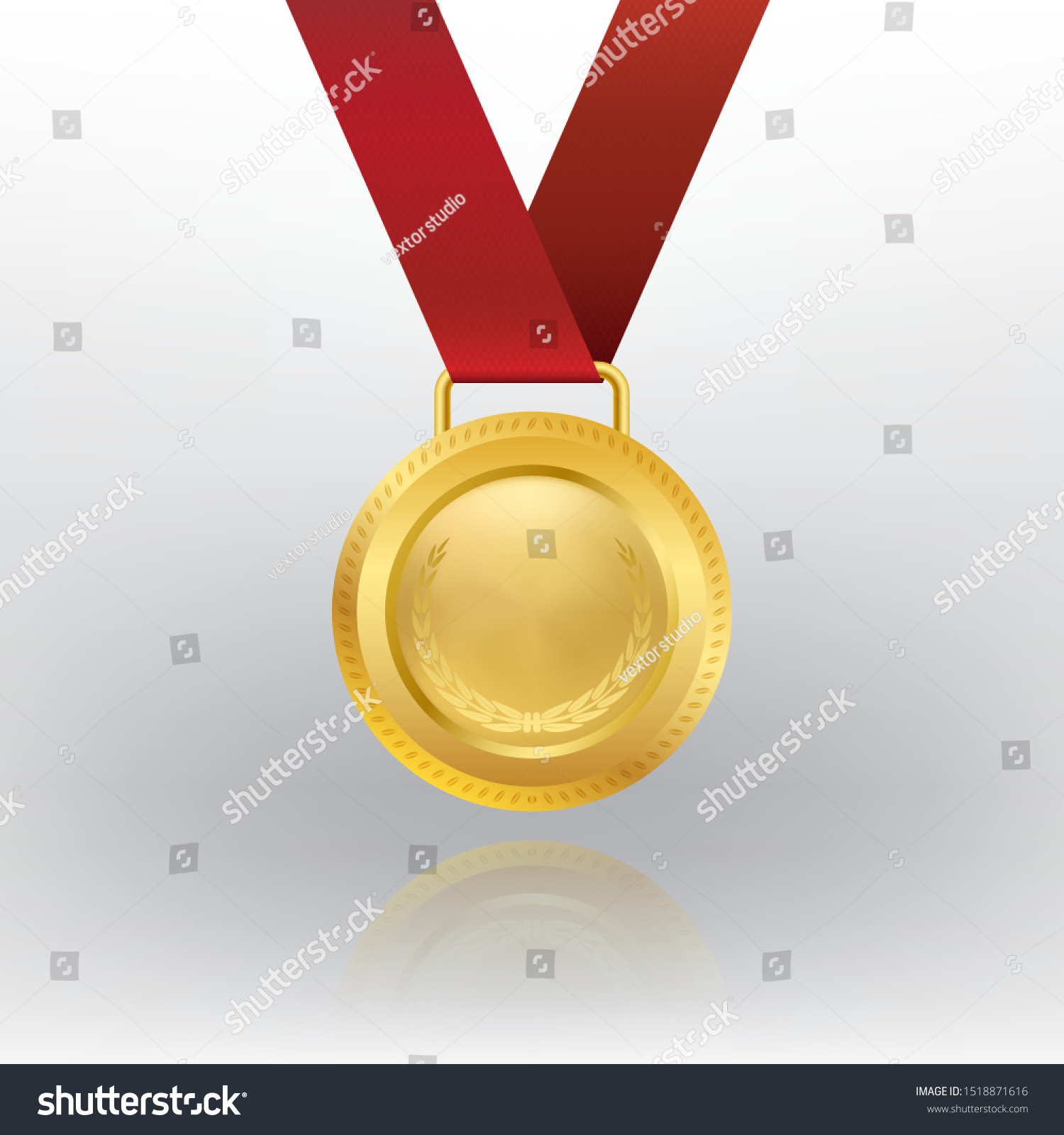 Realistic 3d Champion Gold Medal Red Stock Vector (Royalty Free ...