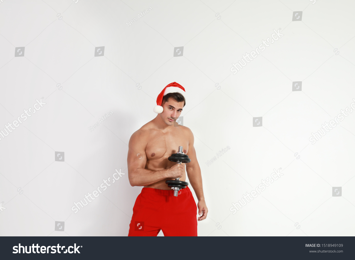 Sexy Shirtless Santa Claus Dumbbell On Stock Photo Shutterstock