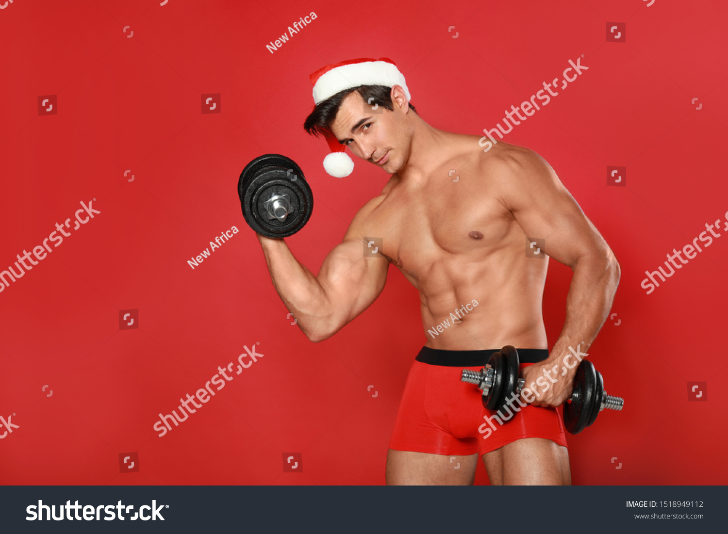 Sexy Shirtless Santa Claus Dumbbells On Stock Photo Shutterstock