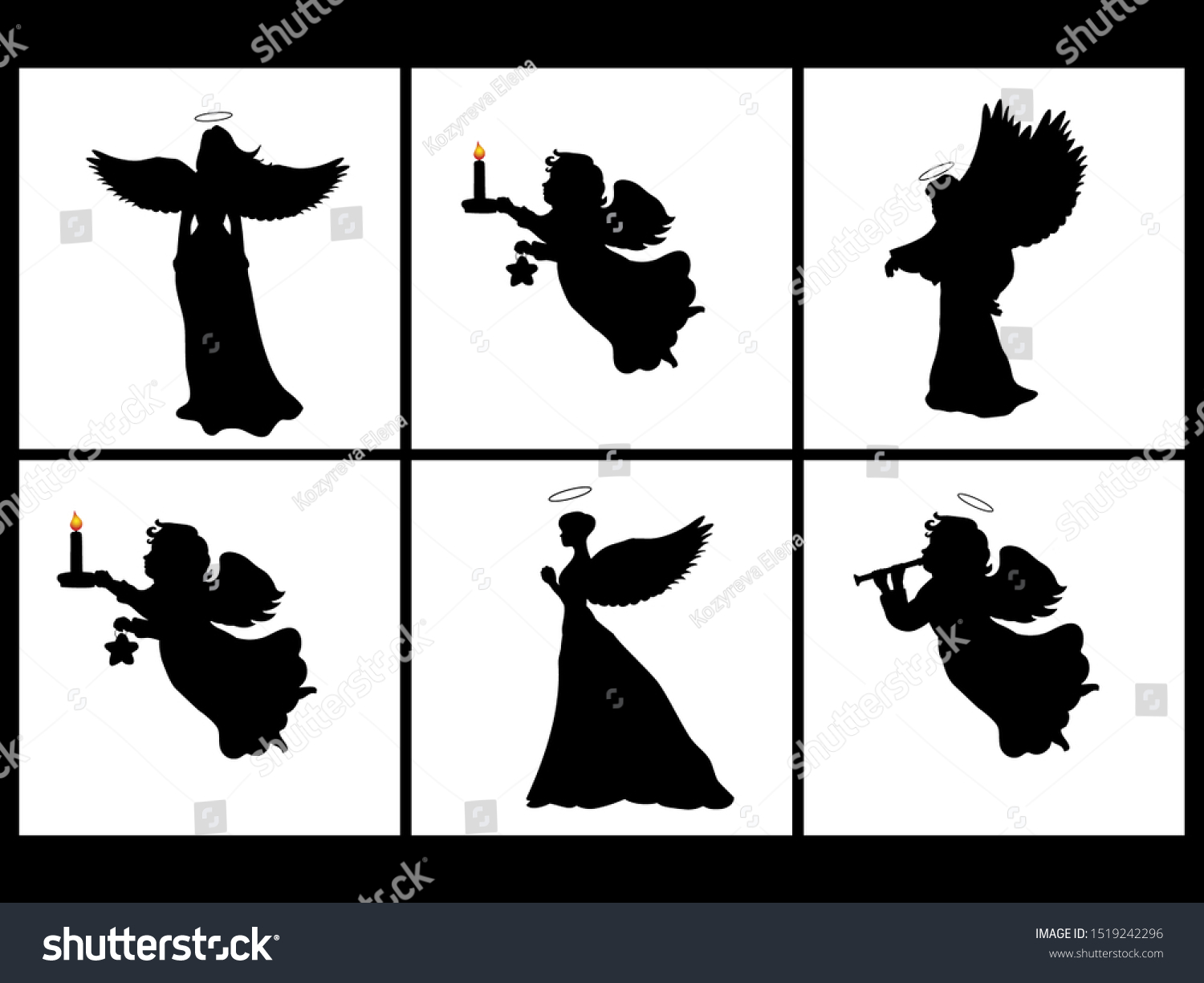 Holiday Set Silhouettes Christmas Angels Vector Stock Vector (Royalty Free) 1519242296 