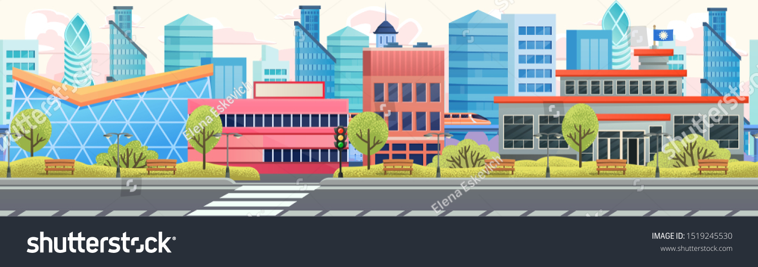 Seamless Cartoon City Street Parallax Game Stock Vector (Royalty Free ...