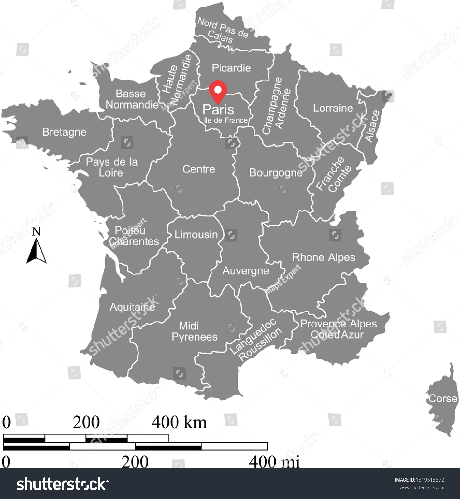 France Map Miles Kilometers Scales Provinces Stock Illustration ...