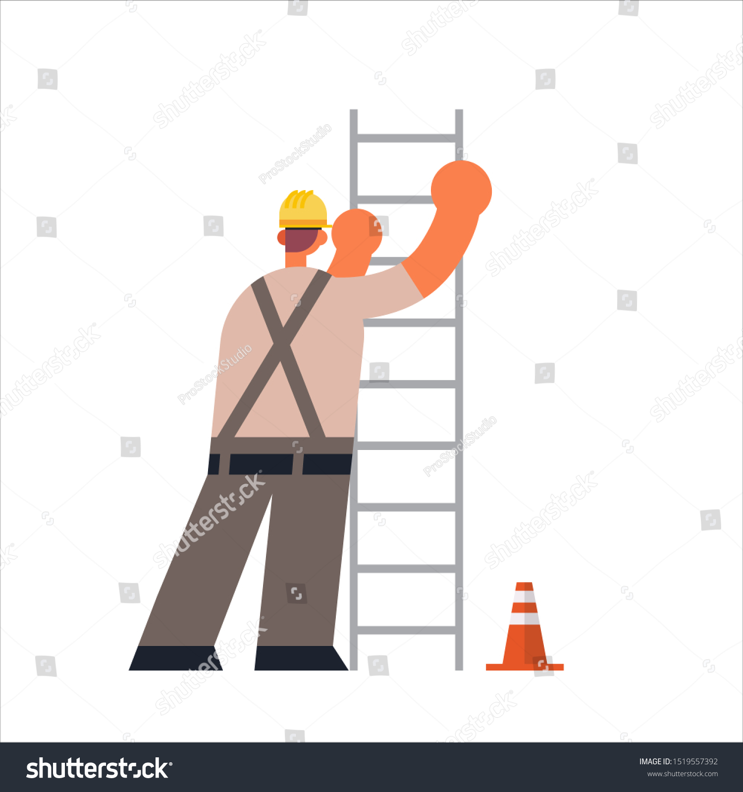 Male Builder Climbing Ladder Busy Workman Stock Vector (royalty Free 