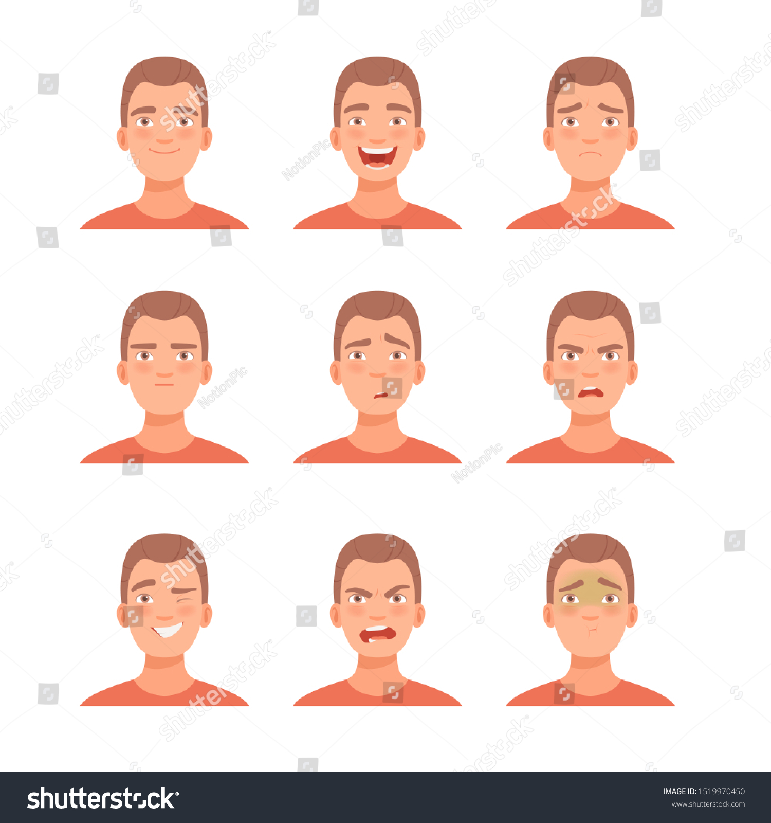 Set Male Facial Emotions Vector Illustration Stock Vector (royalty Free 