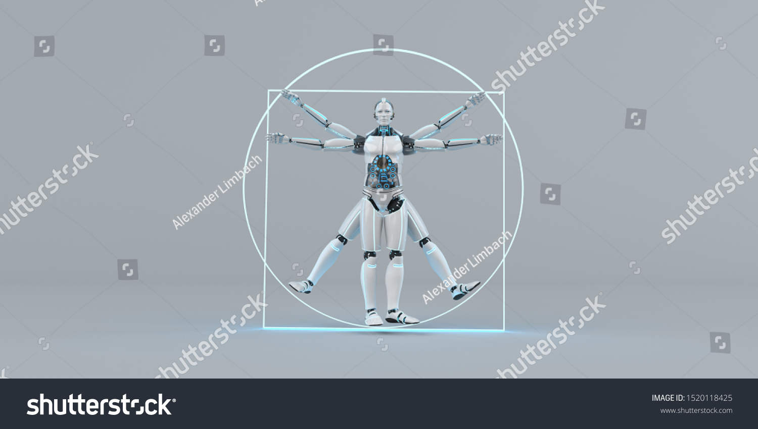 Vitruvian Humanoid Robot On Gray Background Stock Illustration ...