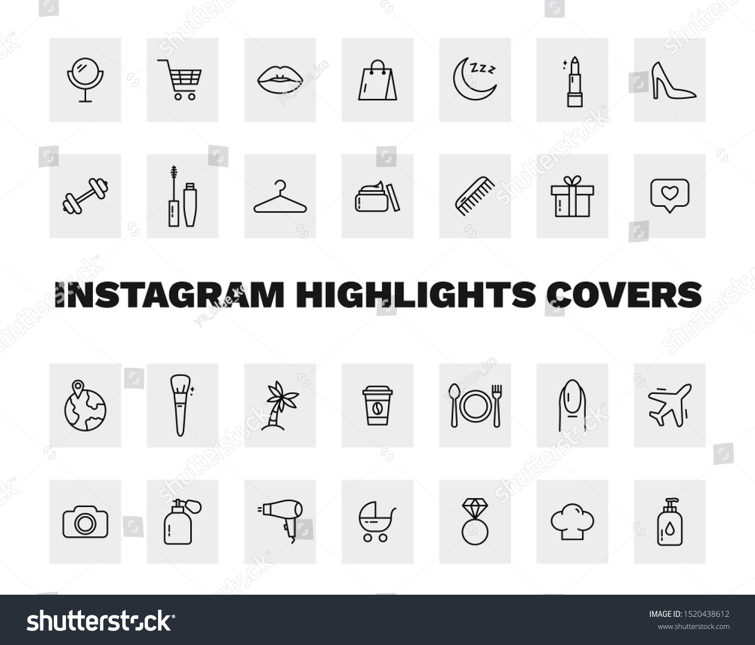 Instagramのハイライト表示アイコン Instagramストーリーのアイコンセット ベクター画像 のベクター画像素材 ロイヤリティフリー Shutterstock