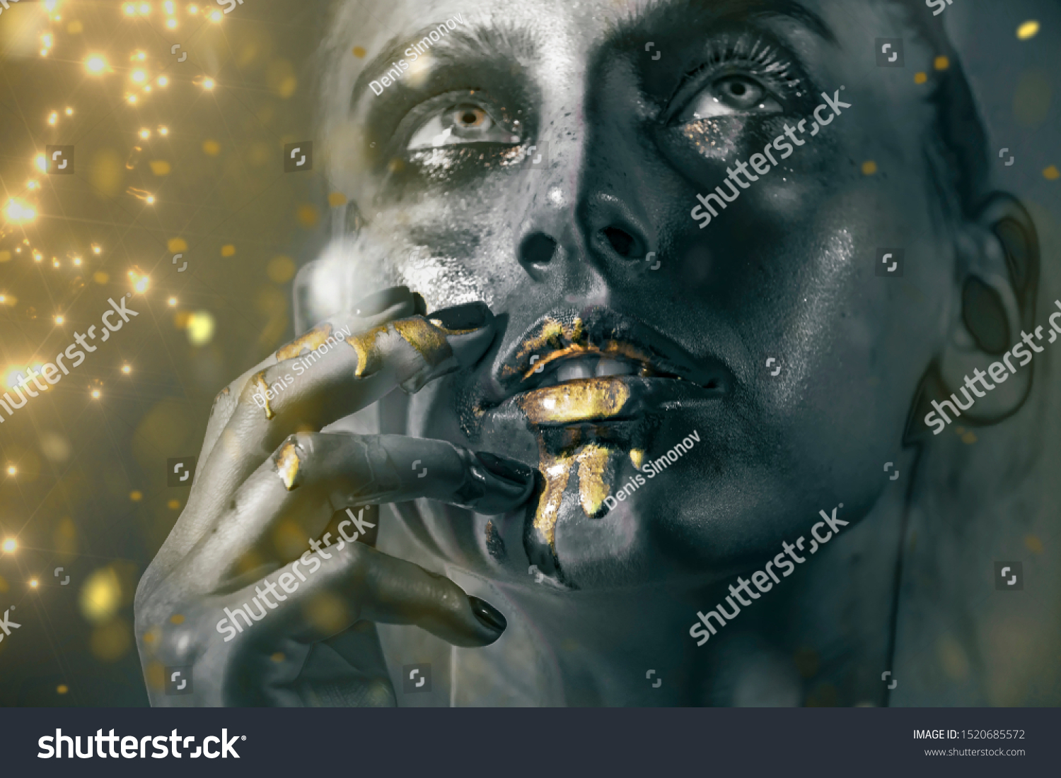 Gold Paint Smudges Drips Woman Face Stock Photo Shutterstock