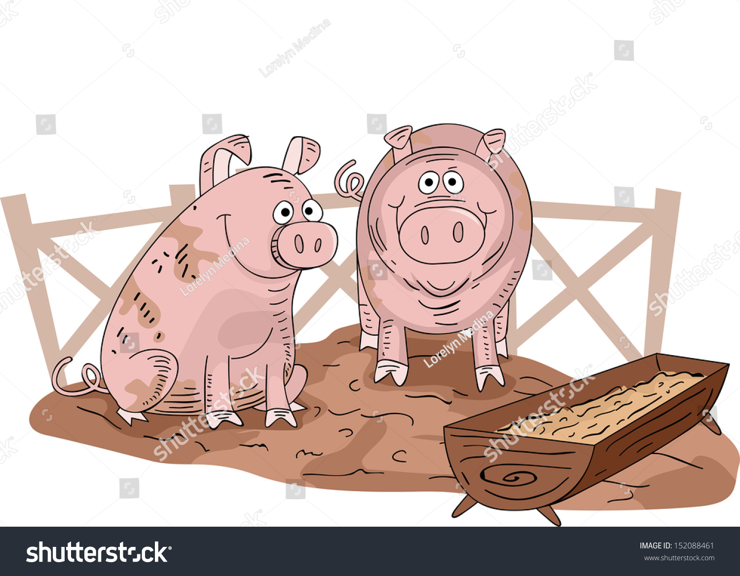 Свинья на фоне корыта
