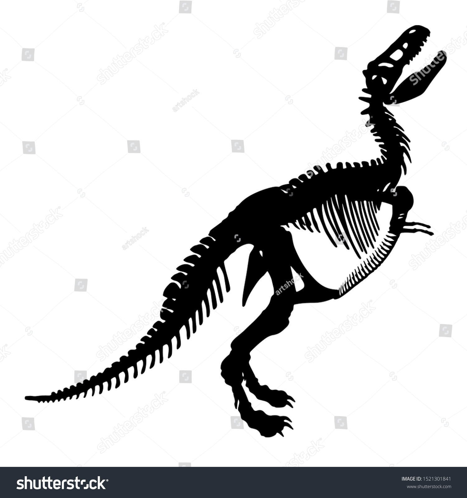 Black Silhouette Tyrannosaurus Rex Skeleton On Stock Illustration ...