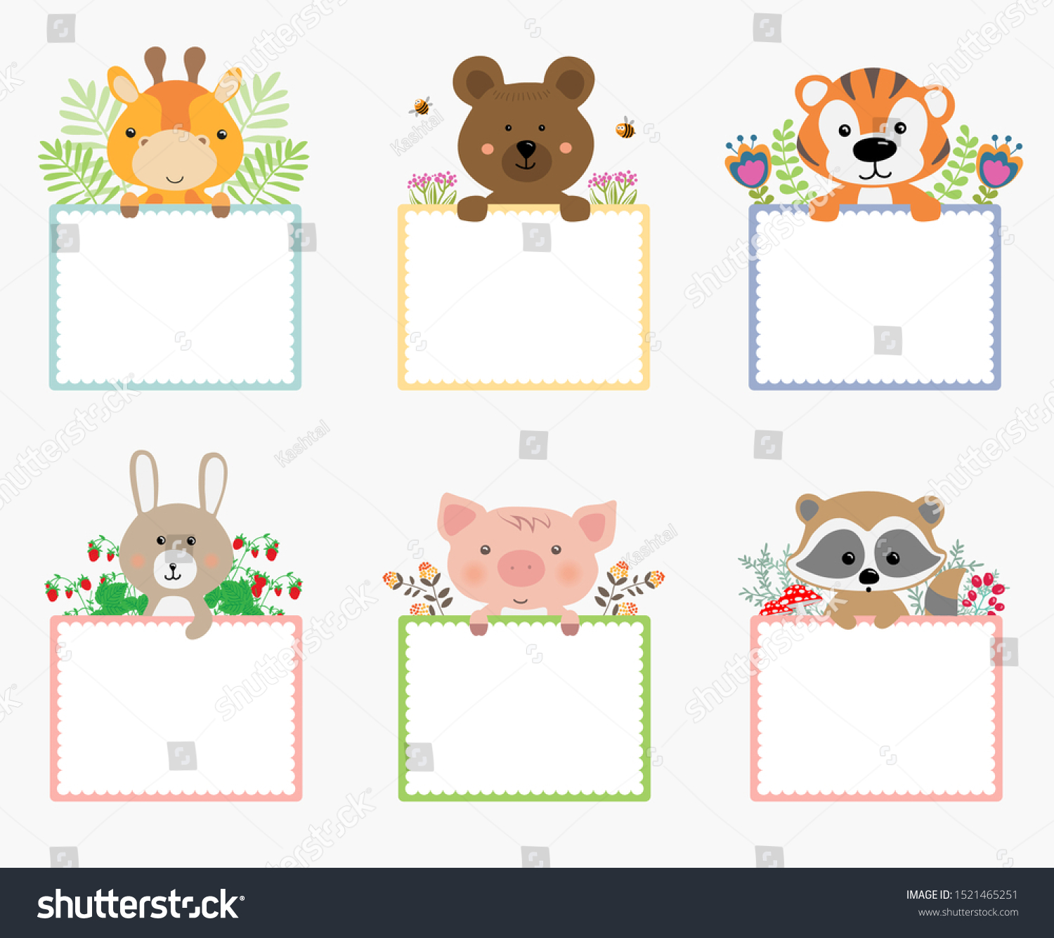 Set Cute Note Sticker Animals Template Stock Vector (royalty Free 
