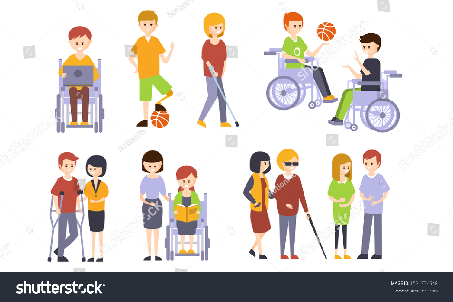 Disabled People Set Blind Deaf Injured Stock Vector (Royalty Free ...