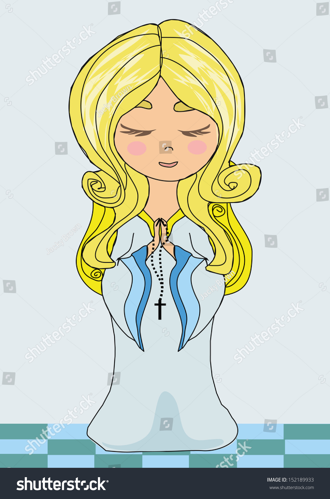 Cute Little Girl Praying Rosary Stock Vector (Royalty Free) 152189933