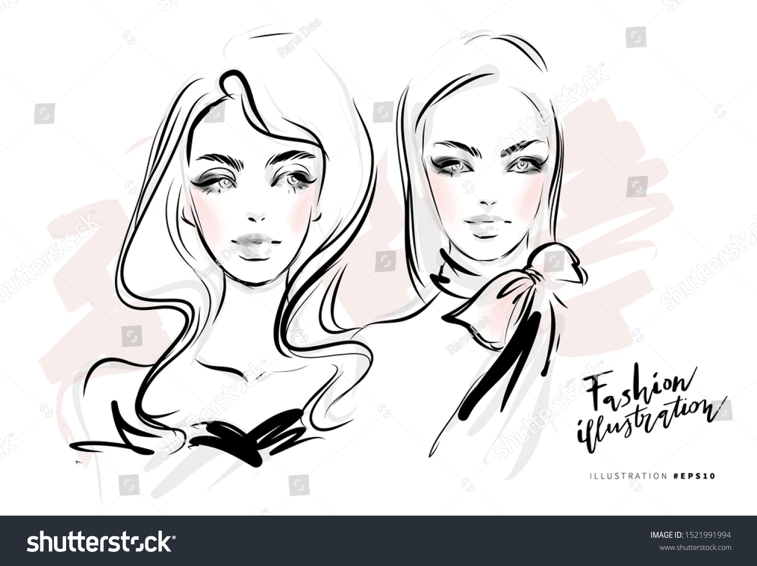 Hand Drawn Two Beautiful Young Women Stock Vector Royalty Free 1521991994 Shutterstock 