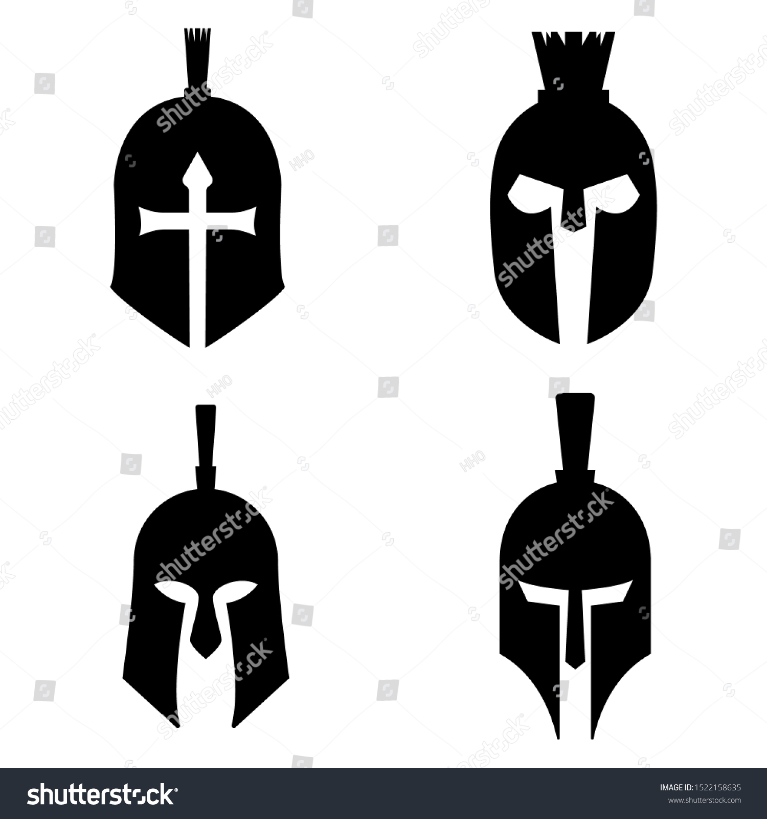 Silhouettes Spartan Helmet Isolated Background Vector Stock Vector ...