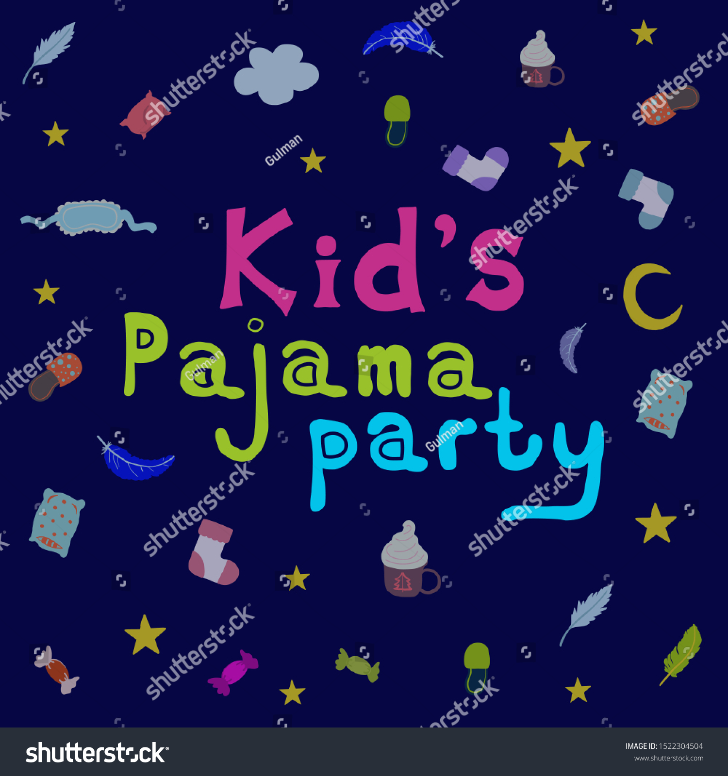 Kids Pajama Party Colorful Hand Drawn Stock Vector (Royalty Free ...