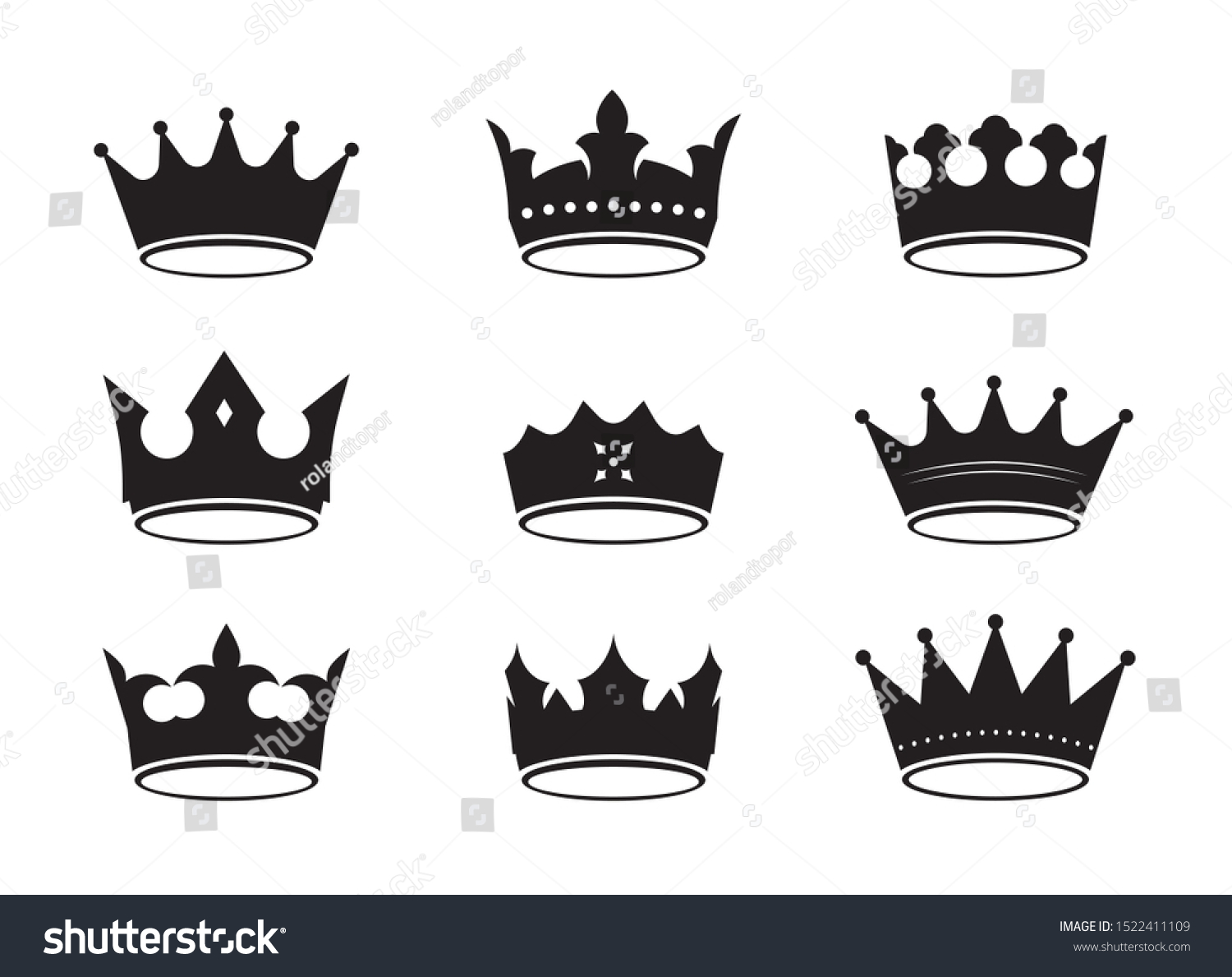 Set Black Vector King Crowns Icon Stock Vector (Royalty Free ...