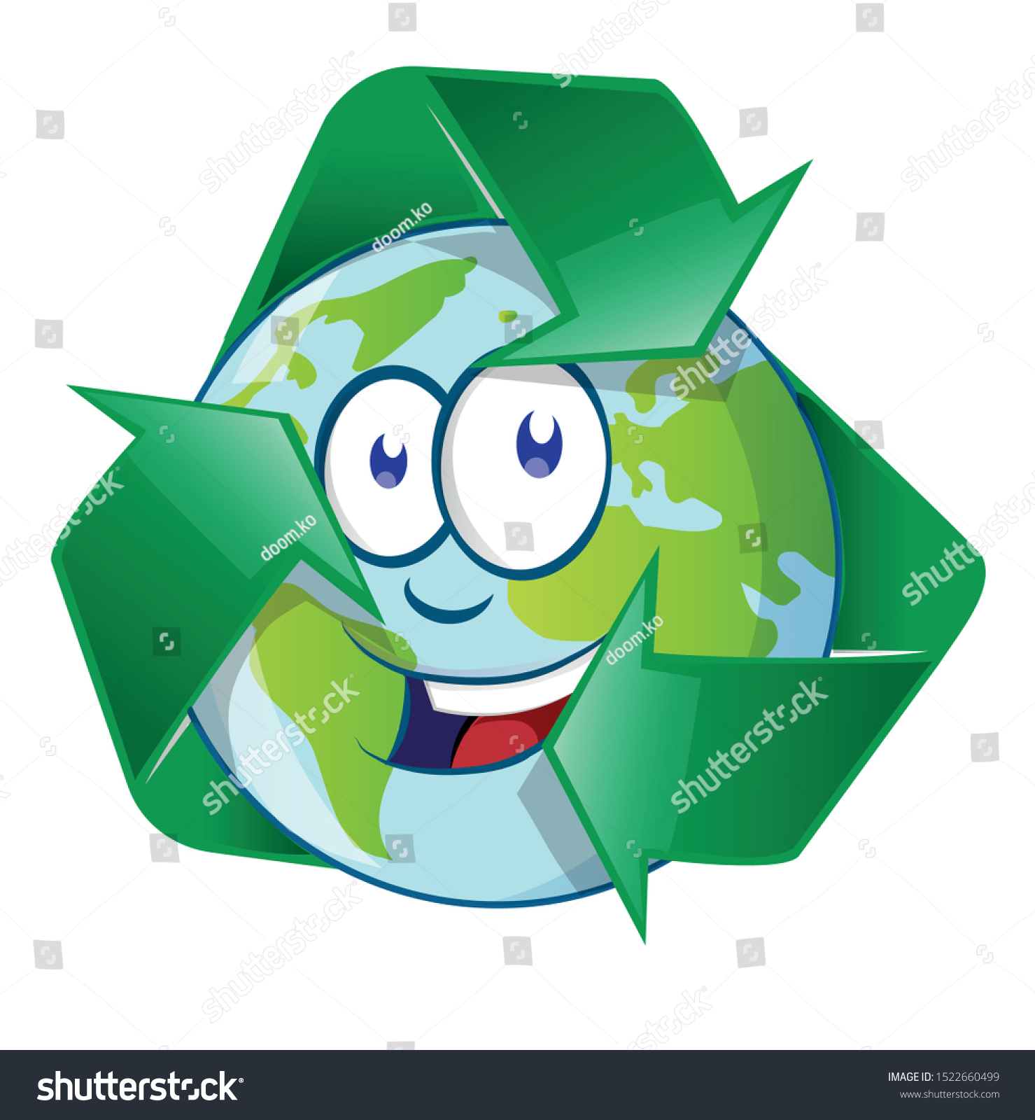 Planet Earth Cartoon Character On Recyclin Stock Vector (Royalty Free ...