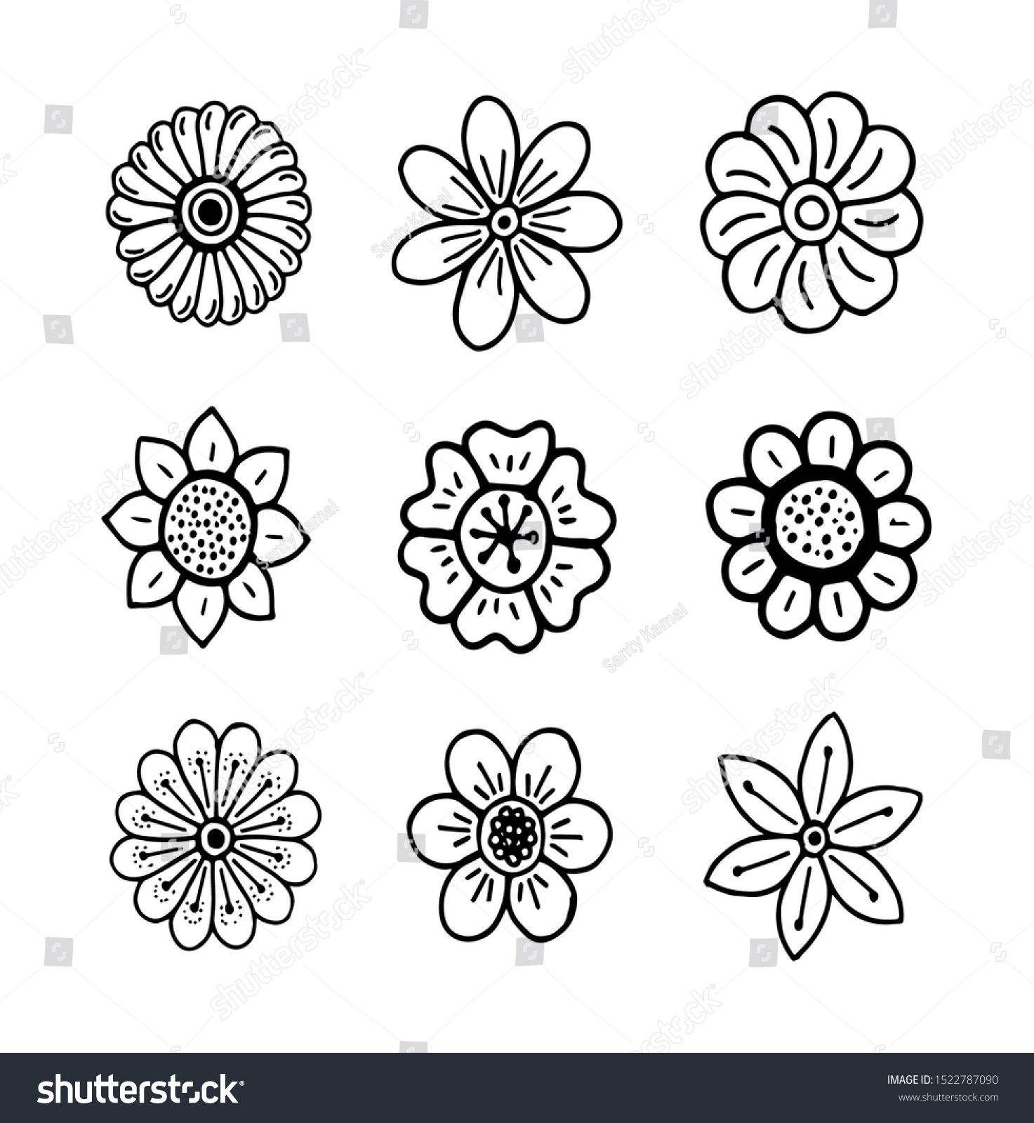 Doodle Flowers Hand Drawing Vector Illustration Stock Vector (Royalty ...