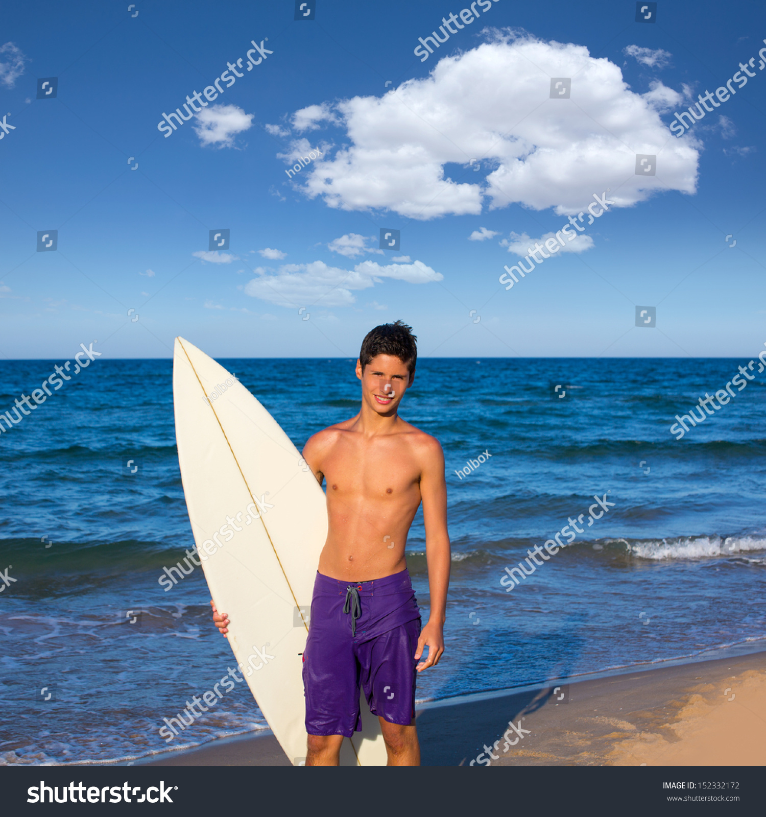 Boy Teen Surfer Happy Holing Surfboard Stock Photo 152332172 | Shutterstock