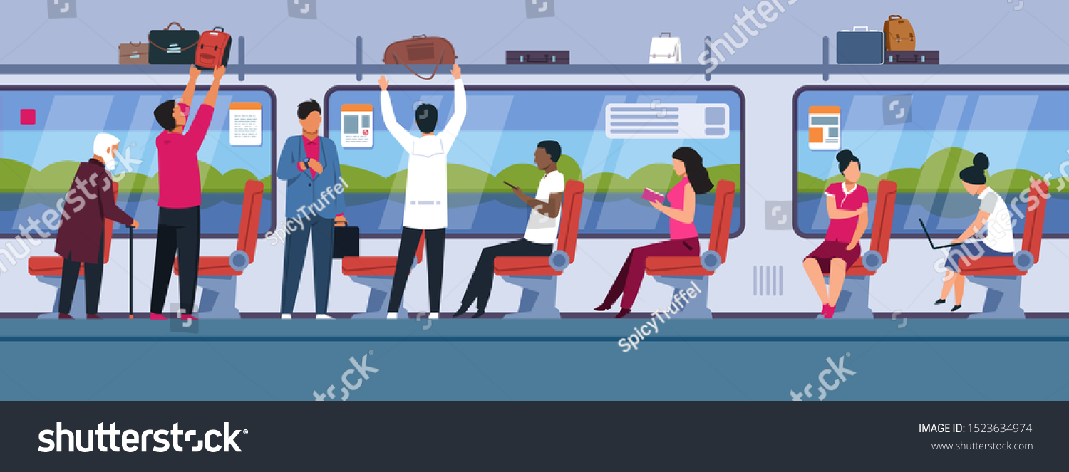 People Train Public Transport Modern Interior Stock Vector (Royalty ...