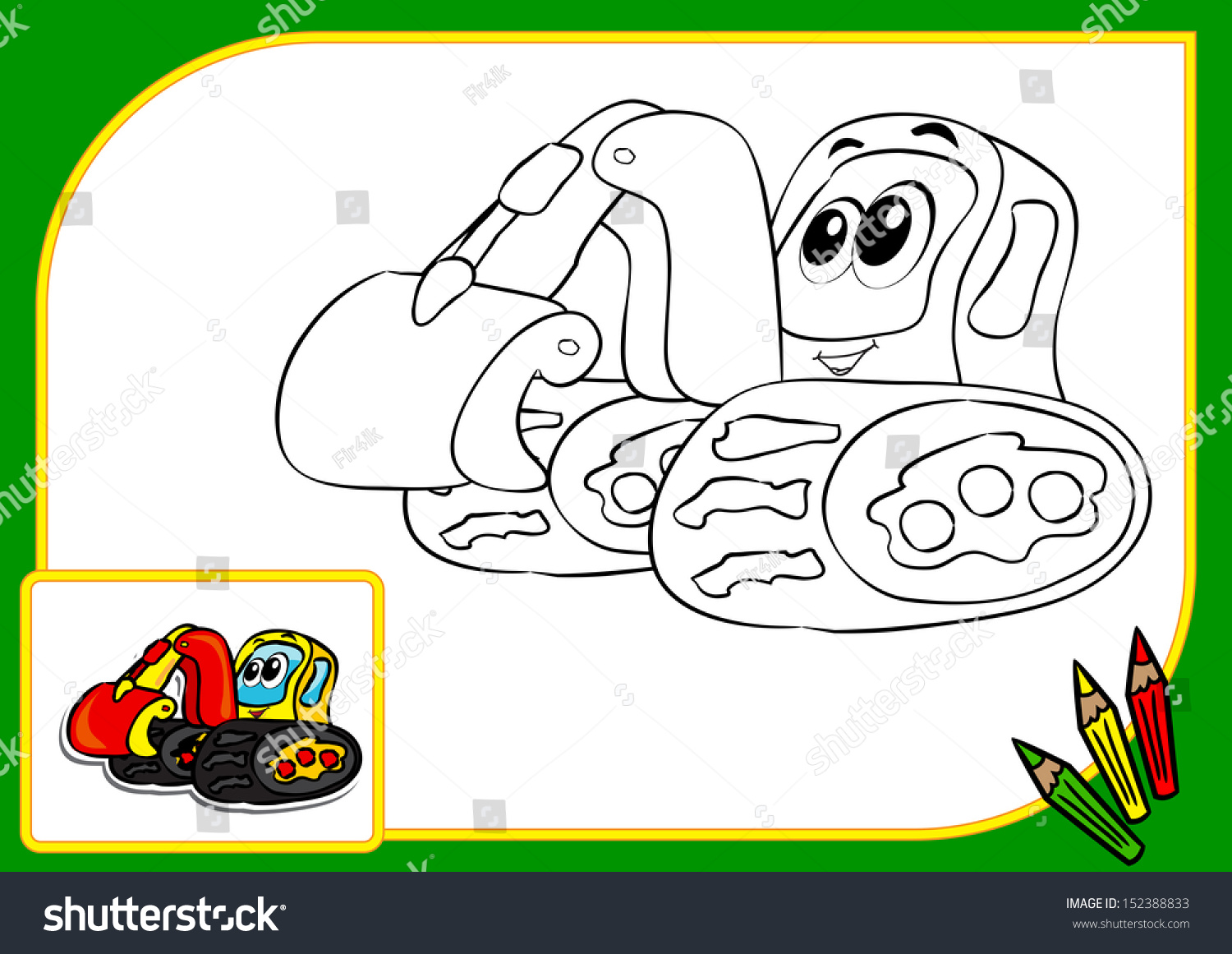 Coloring Book Vector Illustration Funny Excavator Stock Vector (Royalty