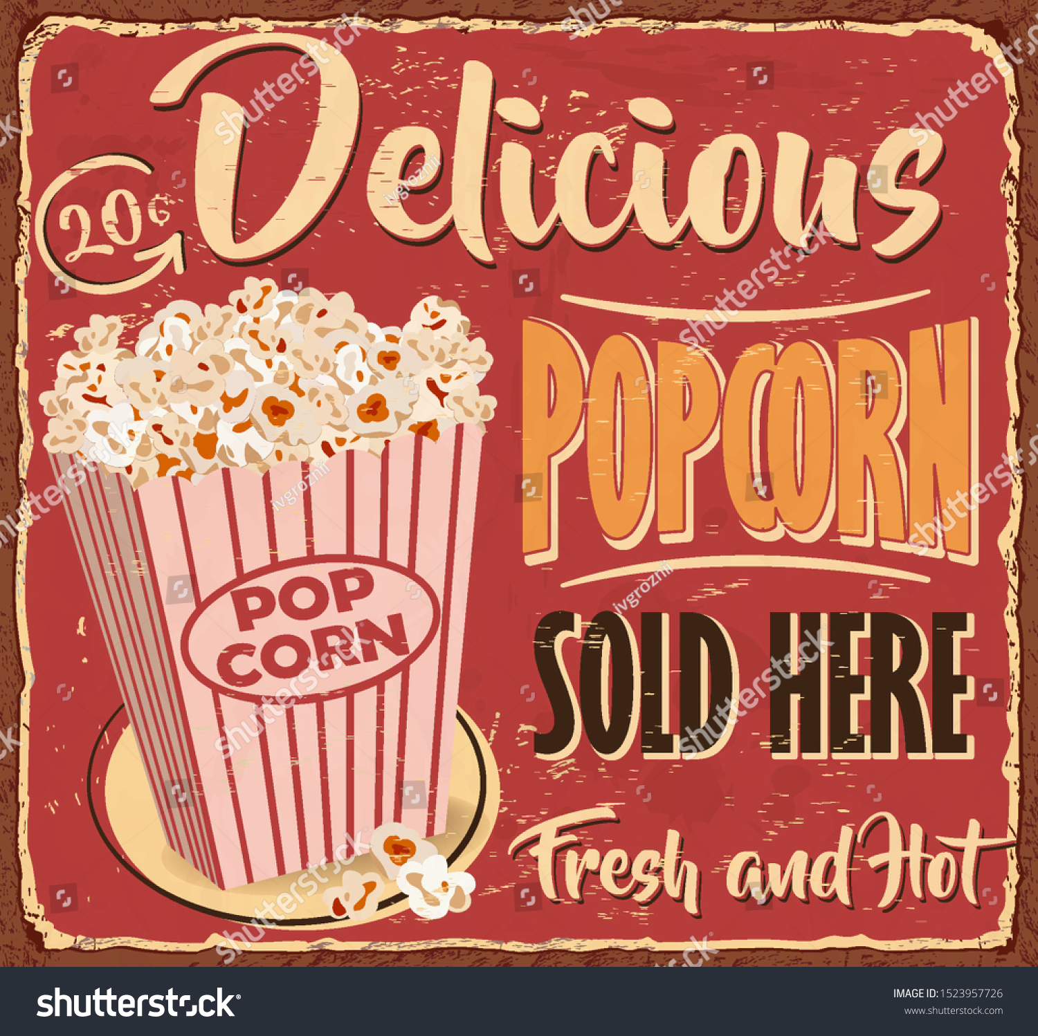 Blechschild Popcorn Fresh & Delicious Nostalgie Antik KINO Filmeabend 