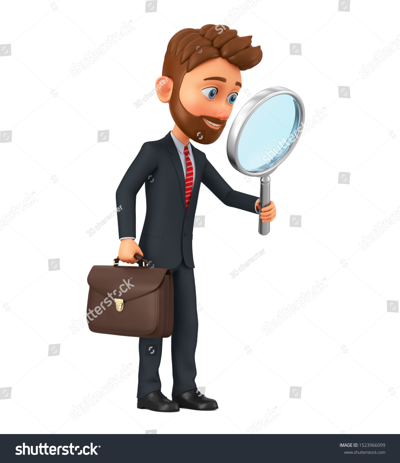 Cartoon Businessman Character Magnifying Glass On Stock Illustration ...