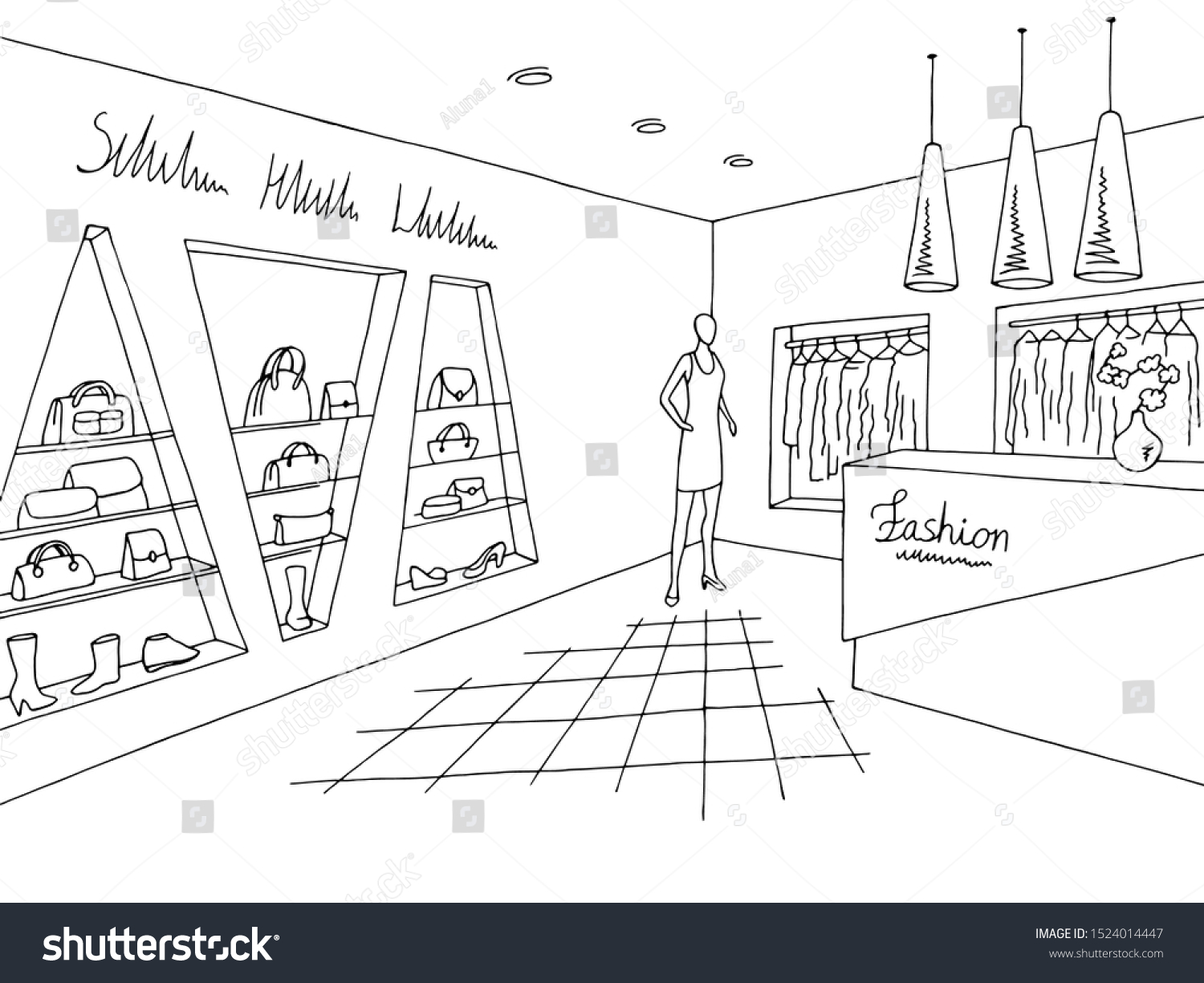 Shop Store Interior Graphic Black White Stock Vector (Royalty Free ...