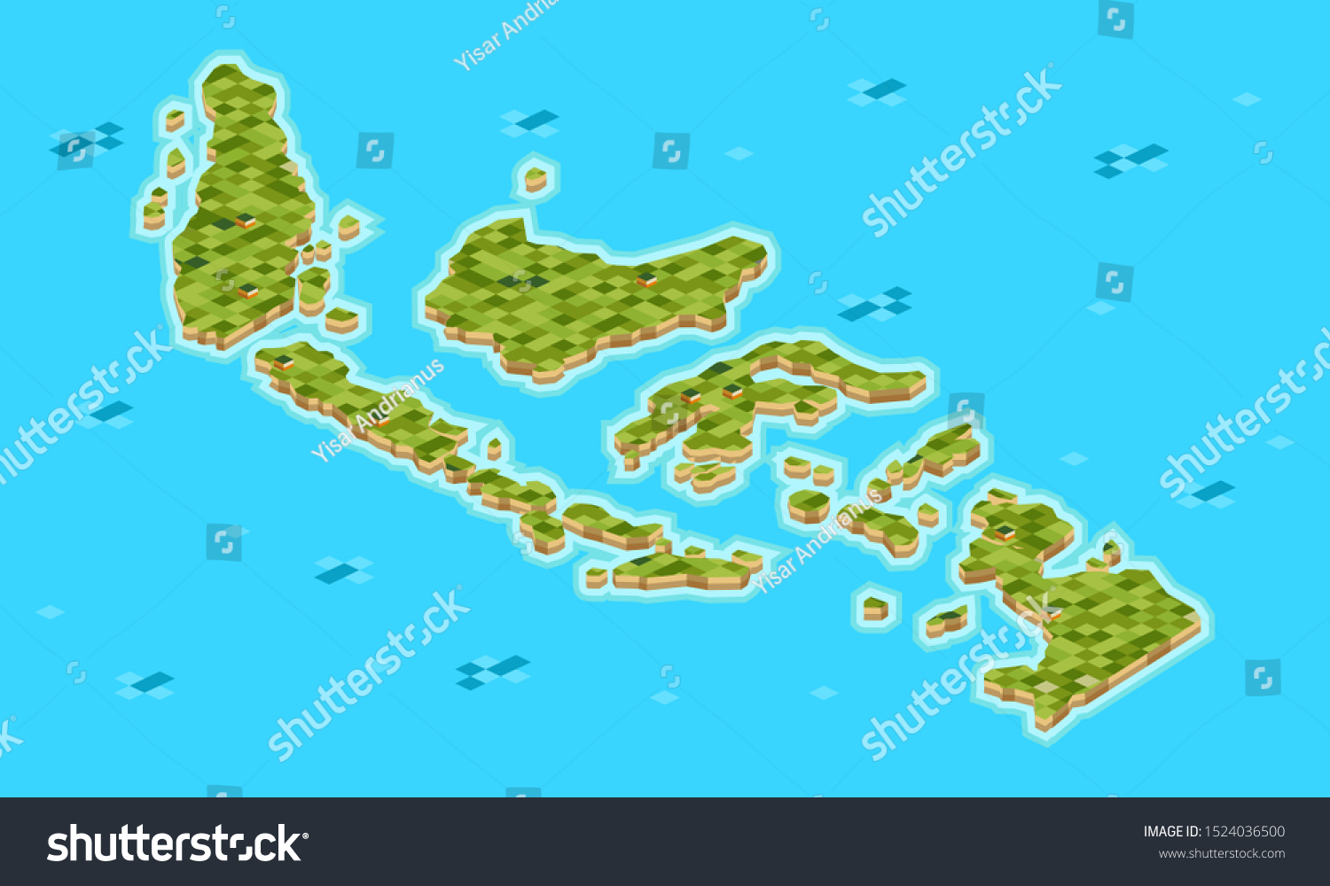 Set Indonesian Archipelago Isometric Maps Consist Stock Vector (Royalty Free) 1524036500 